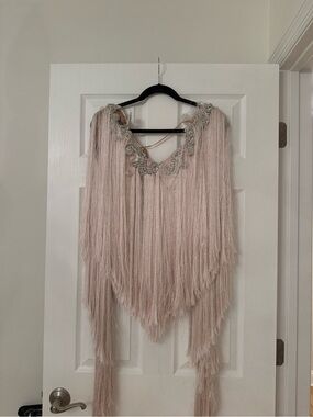 The Dolls House Blush Fringe Top with Beaded Accent